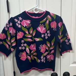 THML Navy Floral Crew Neck Sweater